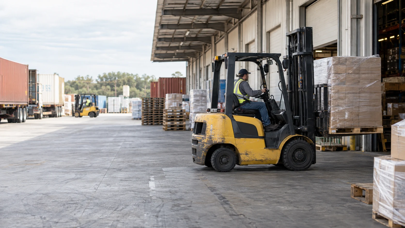 Illustration of a forklift handling warehouse goods